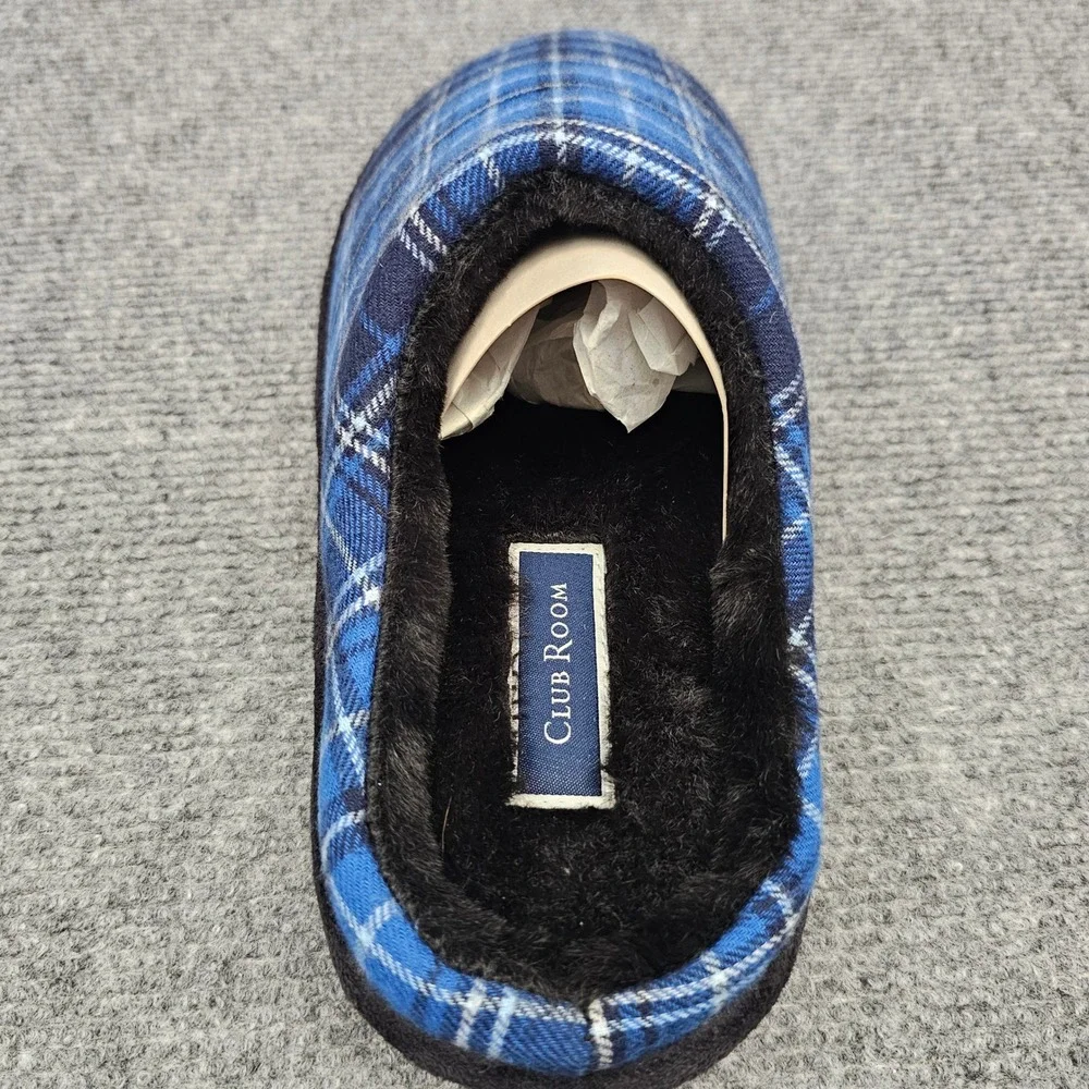Club Room Men Slipper Plaid Scuff Indoor Outdoor Comfort Blue Small‎ 6-7